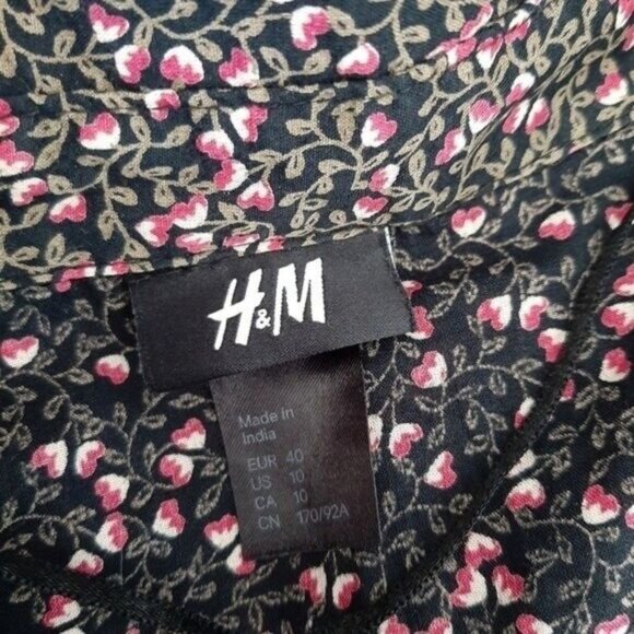H&M Ditsy Floral Heart Print Prairie Style Button Down Dress Sz 10 - Picture 14 of 15